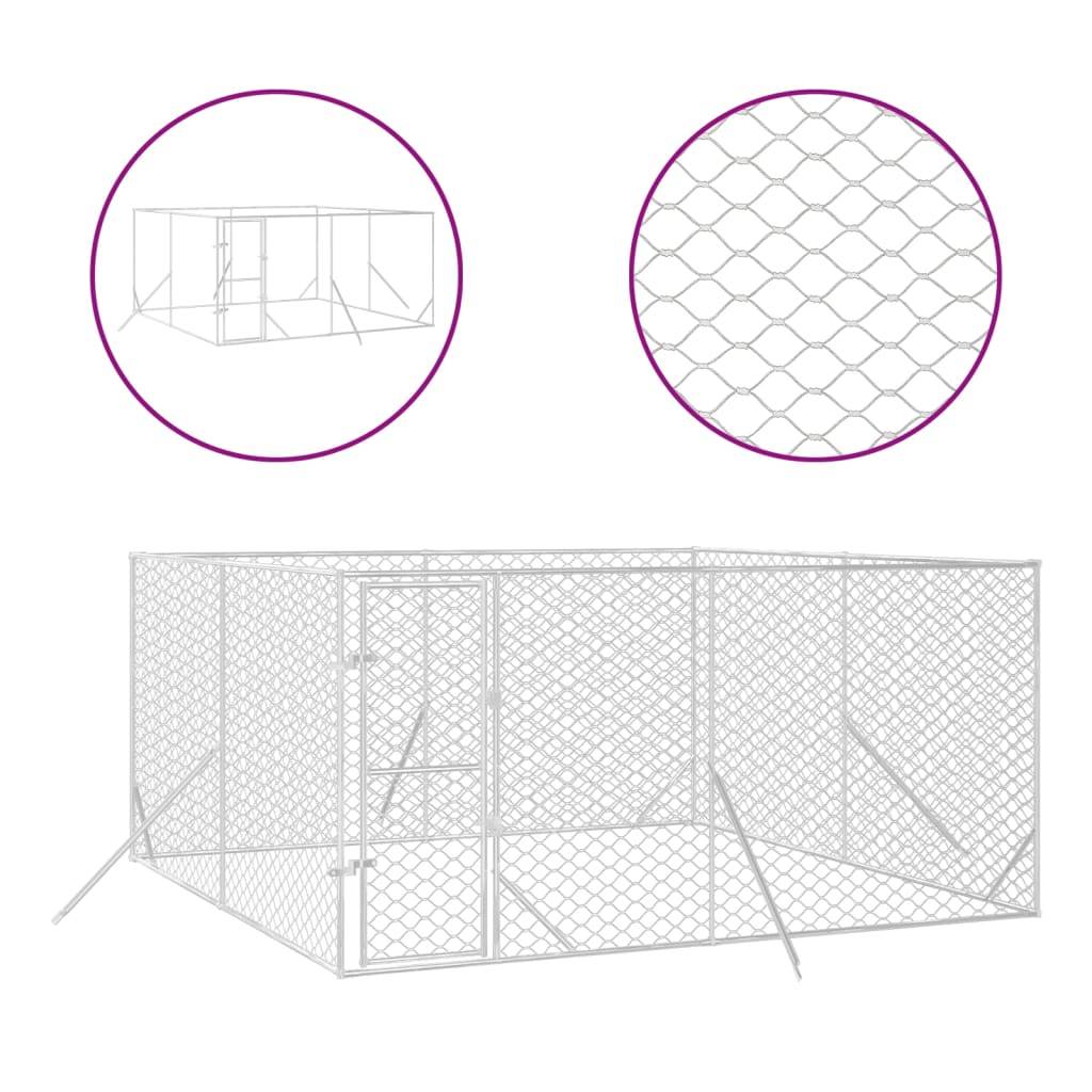 Chenil d'extérieur - Cage d'extérieur pour chiens argenté 4x4x2 m acier galvanisé rj483