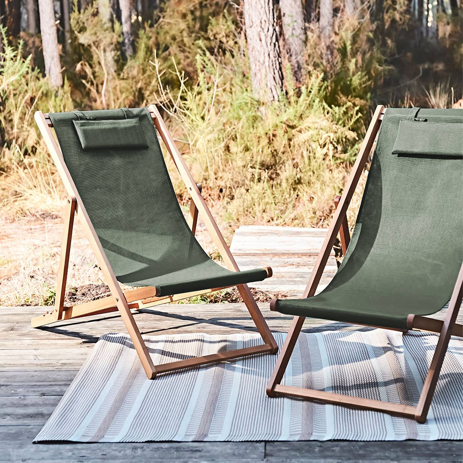 Chiliennes bois - Creus - 2 transats en bois d'Eucalyptus huilé avec coussin repose-tête savane | sweeek