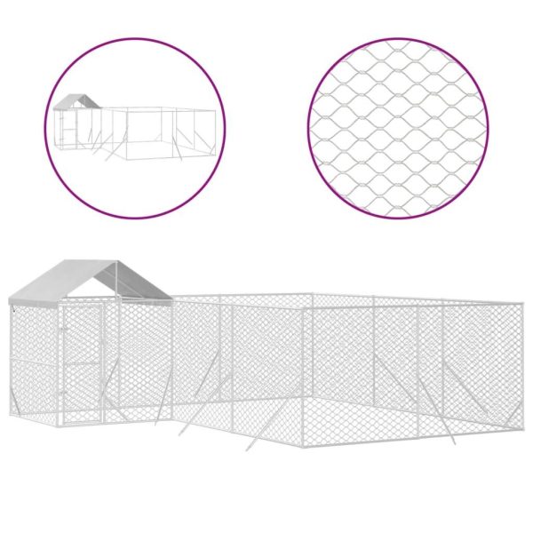 Chenil d’extérieur – Cage d’extérieur pour chiens avec toit argenté 6x6x2,5 m rj498