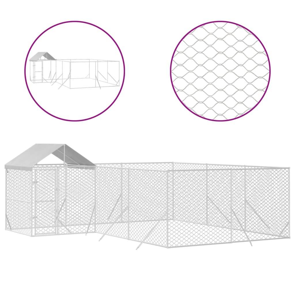Chenil d'extérieur - Cage d'extérieur pour chiens avec toit argenté 6x6x2,5 m rj498