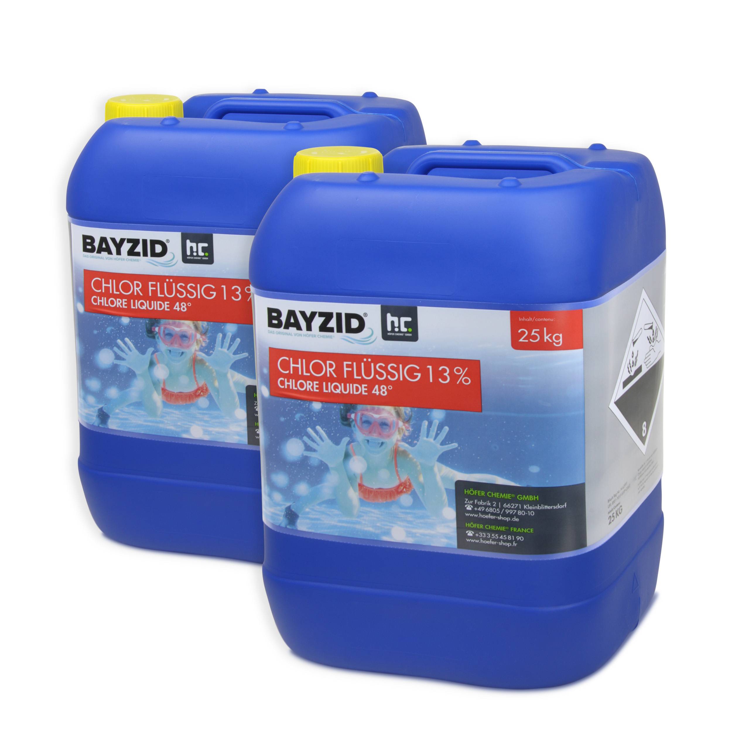 Chlore liquide 48° Bayzid® en bidon de 25 KG (20L) x 2