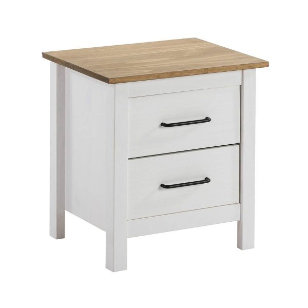 Chevet 2 Tiroirs Bois Ciré et Blanc – TINA Chevet 2 Tiroirs Bois Ciré et Blanc – TINA