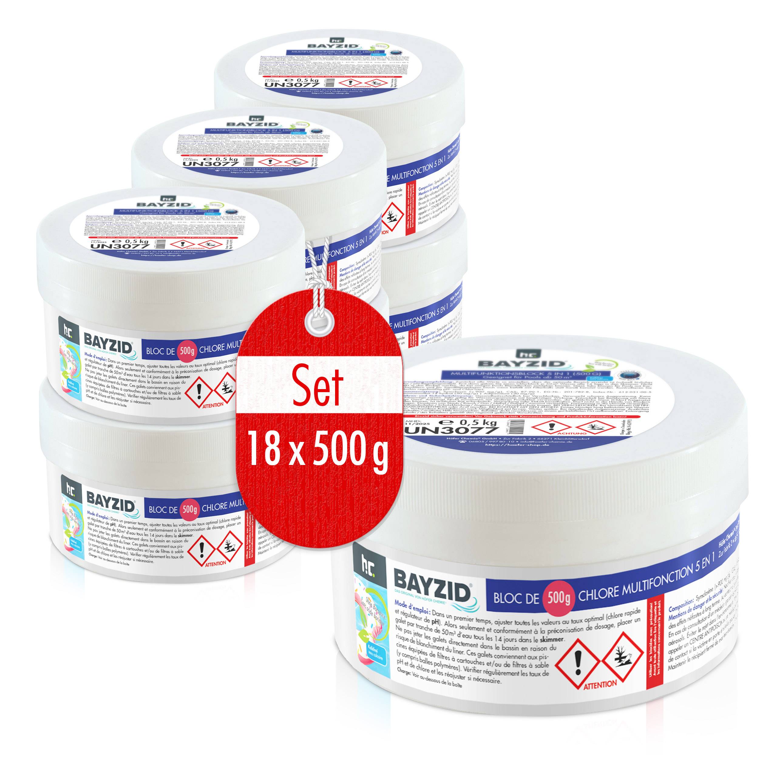 Chlore multifonction Bayzid®, bloc de 500g x 18