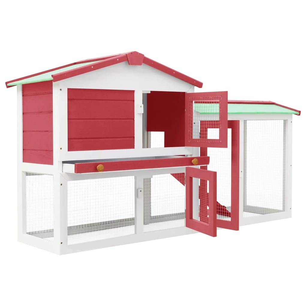 Clapier large d'extérieur - Cage d'extérieur Rouge et blanc 145x45x84 cm Bois rj528