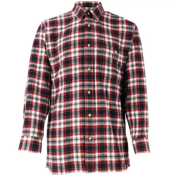 Chemise droite longue à carreaux bordeaux coton S à 4XL