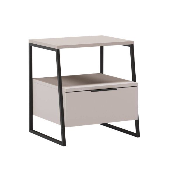Chevet 2 niveaux avec 1 tiroir en mélaminé beige et structure en métal laqué noir – VELIANI Chevet 2 niveaux avec 1 tiroir en mélaminé beige et structure en métal laqué noir – VELIANI