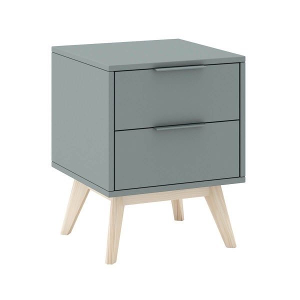 Chevet 2 Tiroirs Scandinave MDF et Pin Massif Gris Vert – CANACA Chevet 2 Tiroirs Scandinave MDF et Pin Massif Gris Vert – CANACA