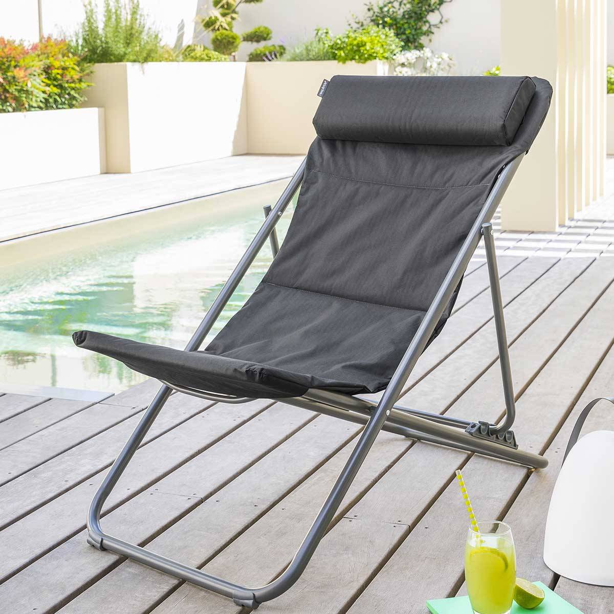 Chilienne de jardin pliante "Jubba" anthracite & graphite en zinc et polyester Hespéride