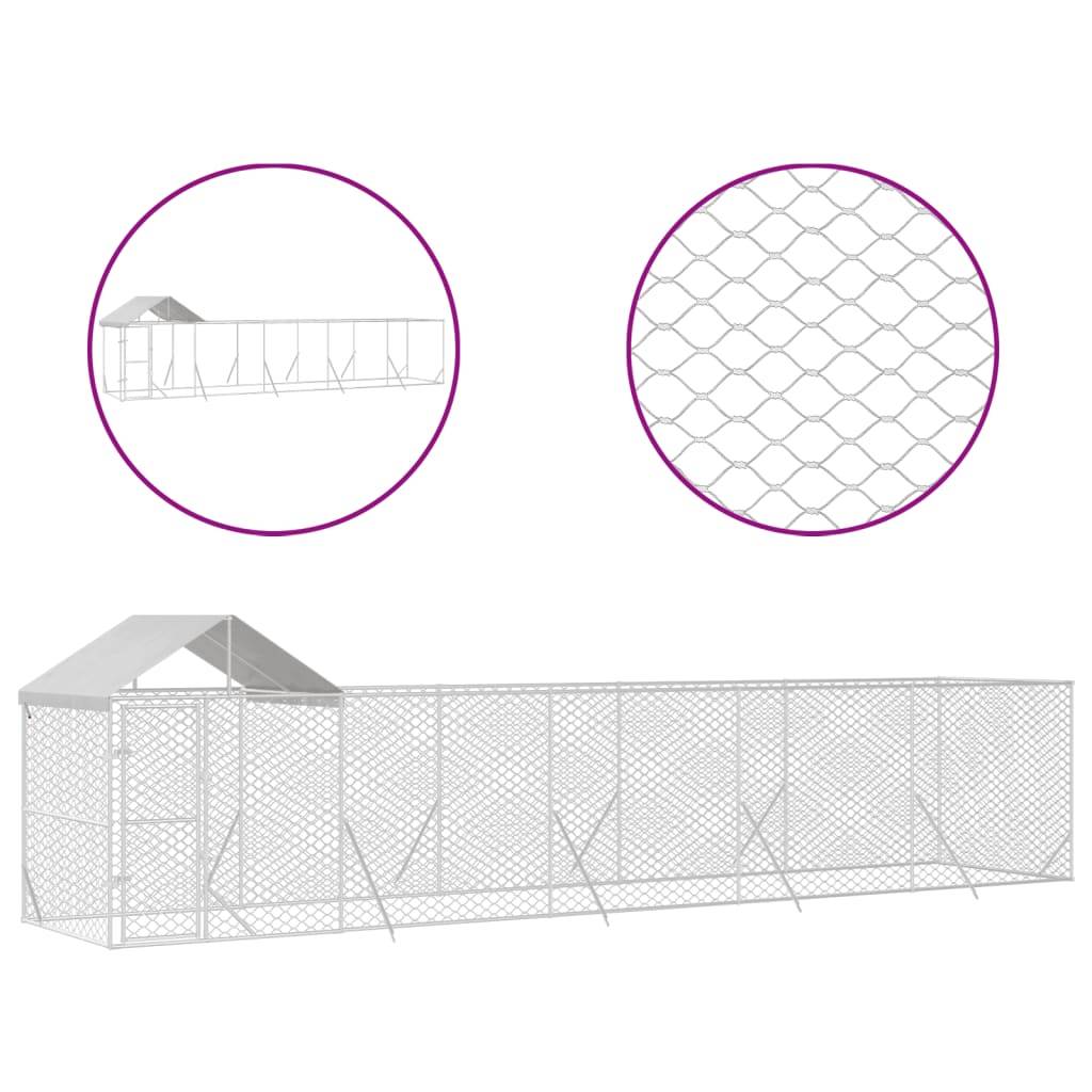 Chenil d'extérieur - Cage d'extérieur pour chiens avec toit argenté 10x2x2,5 m rj488
