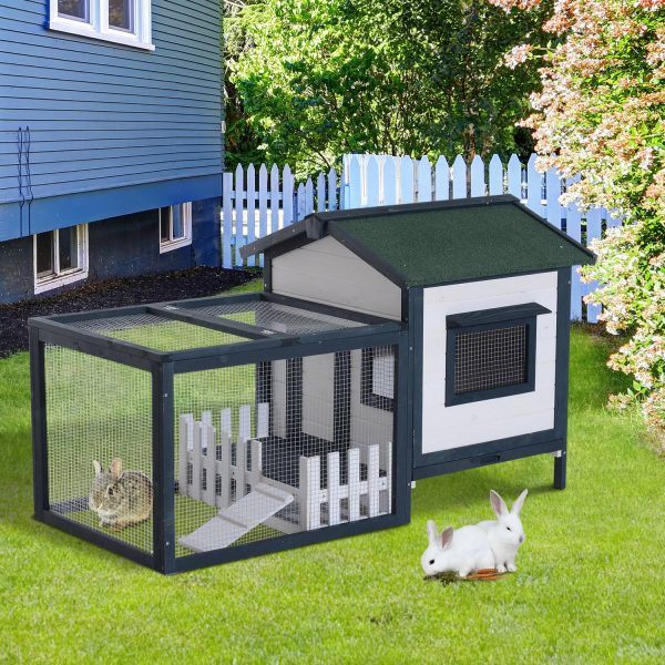 Clapier à lapins en bois avec enclos extérieur et rampe pour jardin Vert et Blanc – ComfortXL Outdoor Living