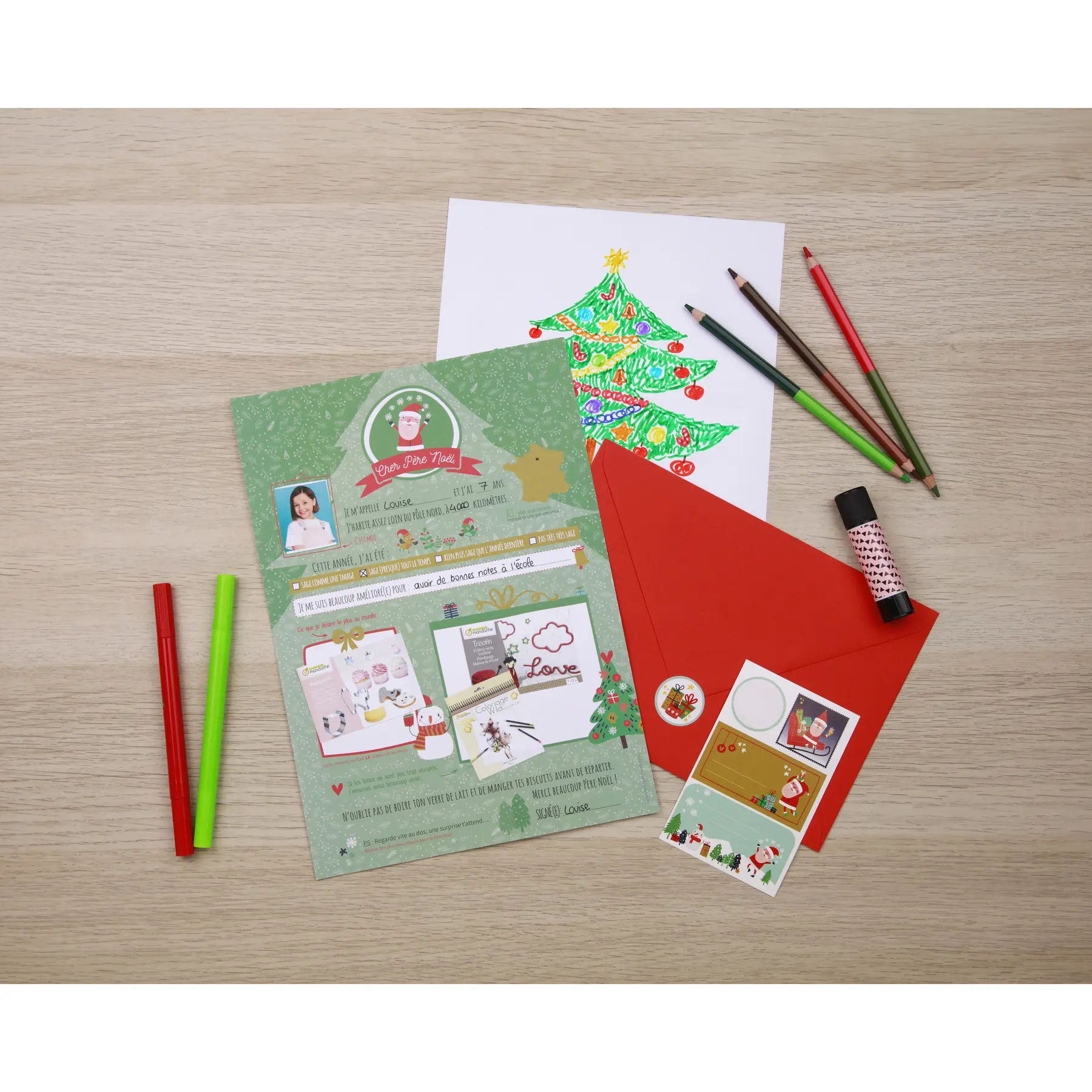 Clairefontaine Actividades creativas para la carta a santa claus correspondencia de 6 hojas a4 impresas + 6 sobres c5 + 3 hojas de pegatinas Pollen MULTICOLOR