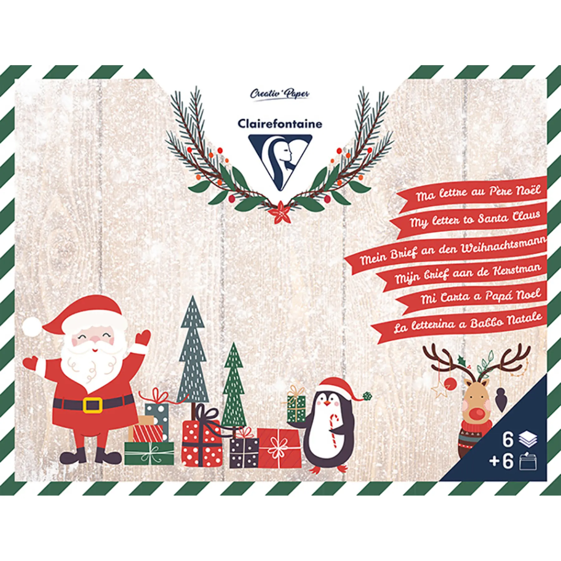 Clairefontaine Actividades creativas para la carta a santa claus correspondencia de 6 hojas rayadas a5 + 6 sobres c5 + 3 hojas de pegatinas Pollen MULTICOLOR