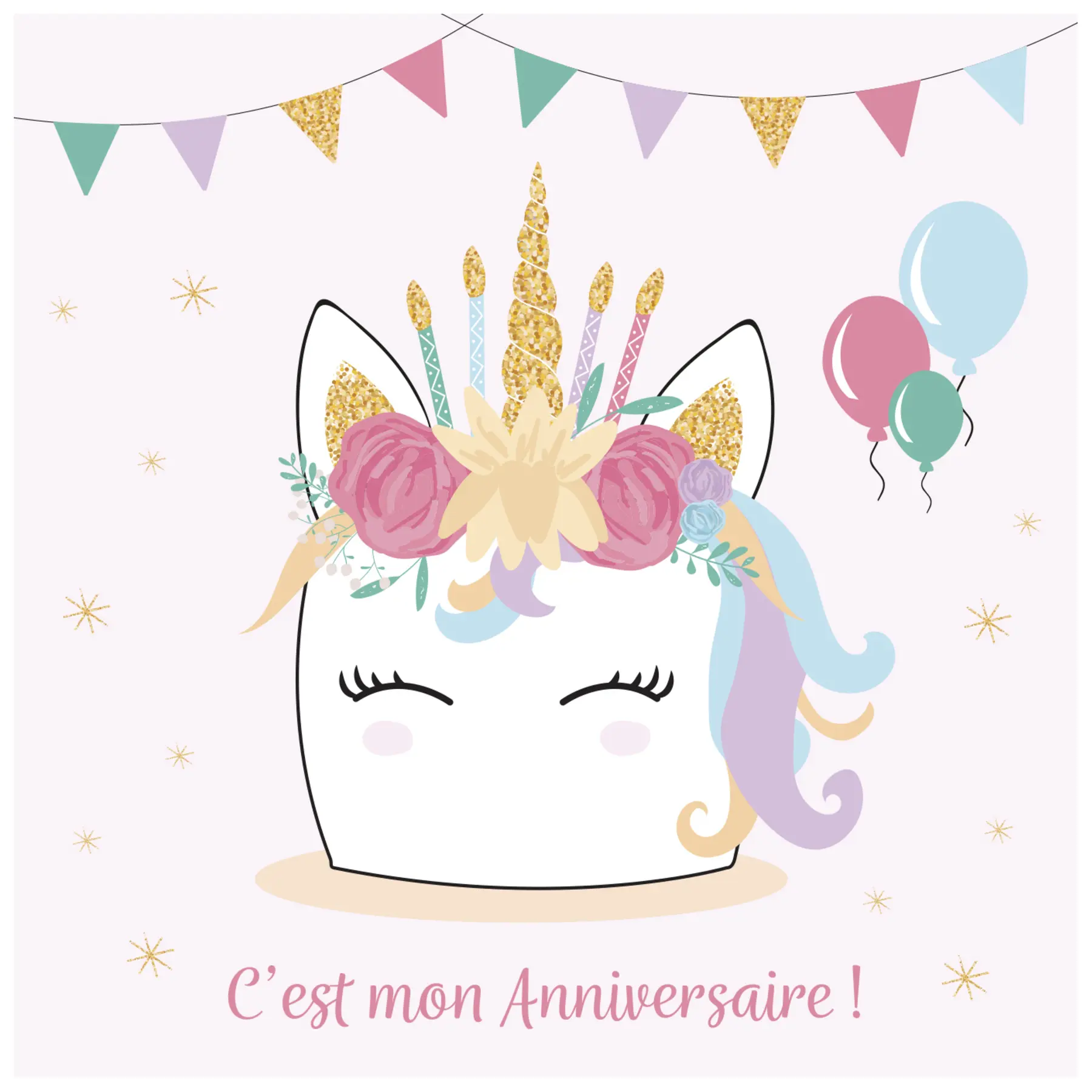 Clairefontaine Tarjeta de invitación de cumpleaños 8 tarjetas individuales + 8 sobres, unicornio niño Pollen MULTICOLOR