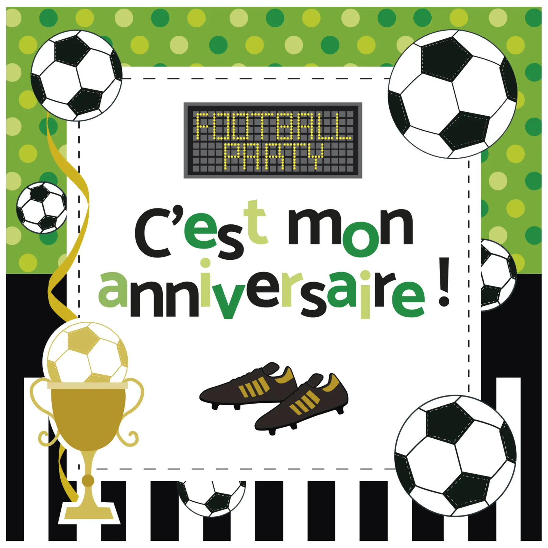 Clairefontaine Tarjeta de invitación de cumpleaños 8 tarjetas individuales + 8 sobres, fútbol infantil Pollen MULTICOLOR