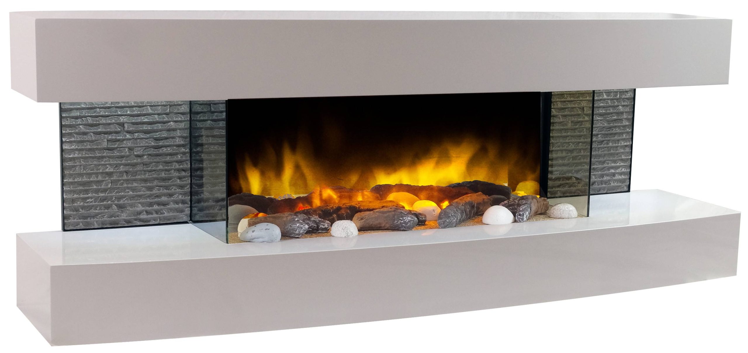 Cheminée électrique Murale Lounge Blanche 120 cm Effet Flammes LED Chemin'Arte
