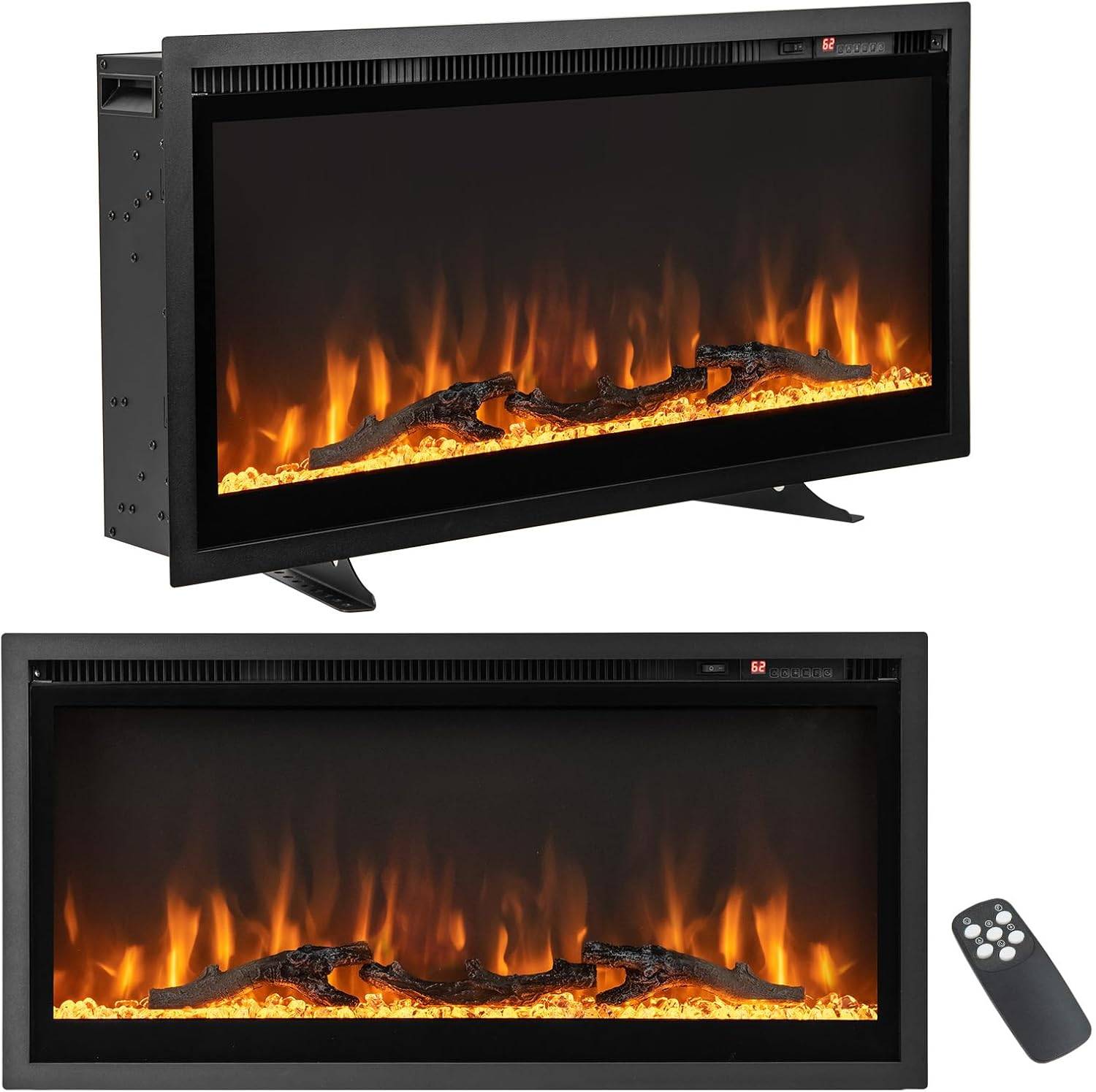 Cheminée Électrique Murale Autoportante 91,5 CM, avec Télécommande et Minuterie Protection