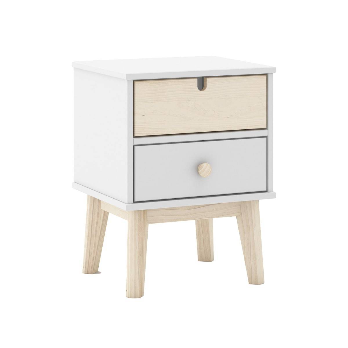 Chevet 2 Tiroirs en MDF et Pin Coloris Blanc et Naturel - KAINA