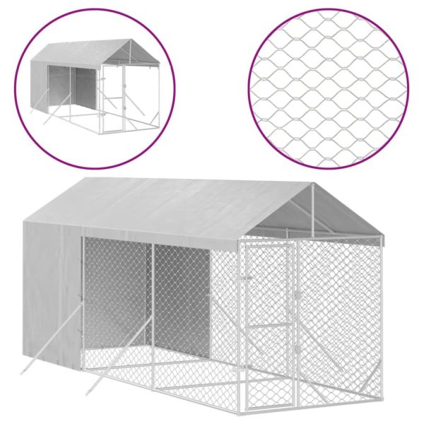 Chenil d’extérieur – Cage d’extérieur – Chenil de jardin pour chiens avec toit argenté 2x6x2,5 m