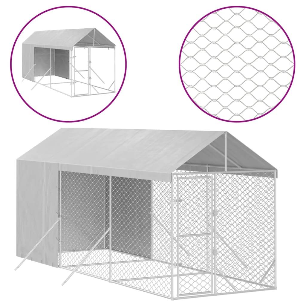 Chenil d'extérieur - Cage d'extérieur - Chenil de jardin pour chiens avec toit argenté 2x6x2,5 m