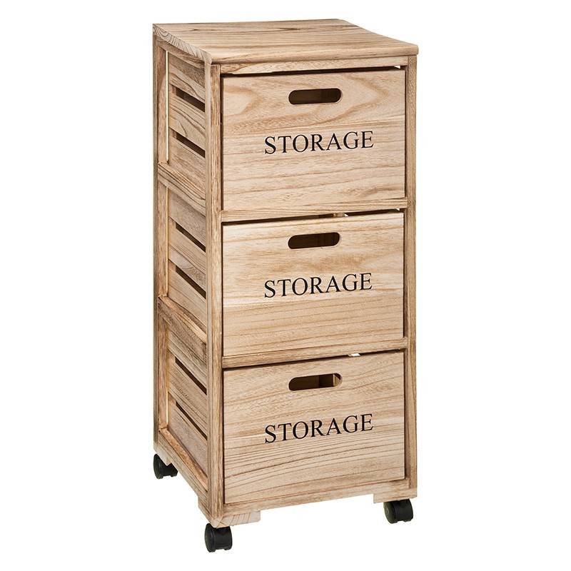 Chiffonnier bois 3 cagettes sur roulettes 5five