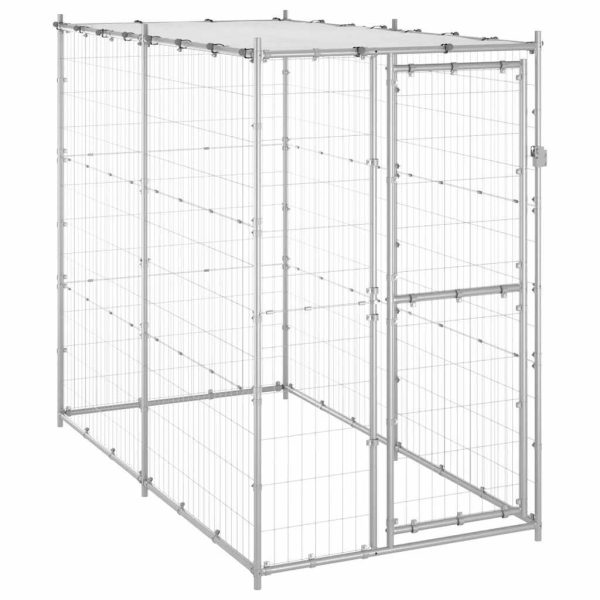 Chenil extérieur en acier galvanisé avec toit anti-UV pour jardin Argenté 110x220x180 cm – ComfortXL Outdoor Living Chenil extérieur en acier galvanisé avec toit anti-UV pour jardin Argenté 110x220x180 cm – ComfortXL Outdoor Living