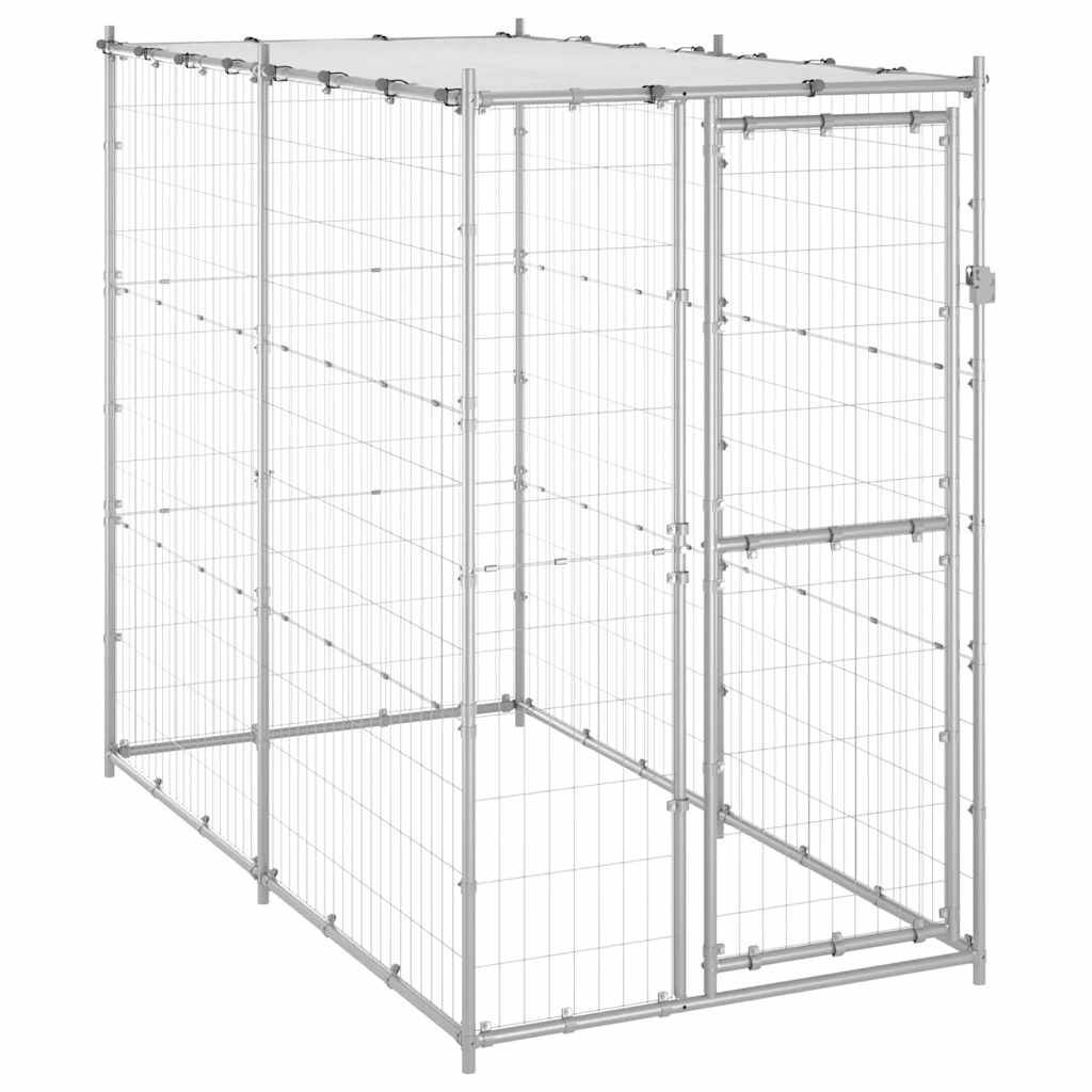 Chenil extérieur en acier galvanisé avec toit anti-UV pour jardin Argenté 110x220x180 cm – ComfortXL Outdoor Living
