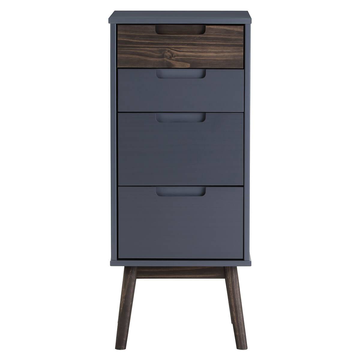 Chiffonnier 4 Tiroirs Pin Massif Gris et Naturel - ESTRELLA