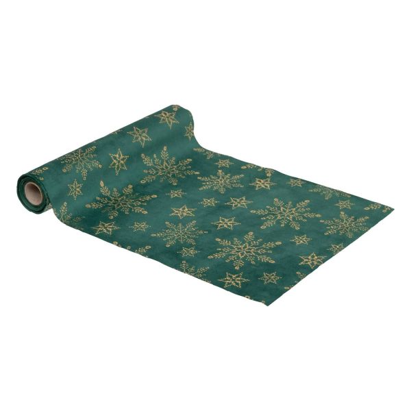 Chemin de table de Noël flocon effet velours – Vert et doré – Atmosphera