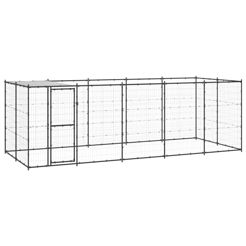 Chenil extérieur Acier thermolaqué avec Toit pour Chien 12,1 m² Noir – ComfortXL Outdoor Living