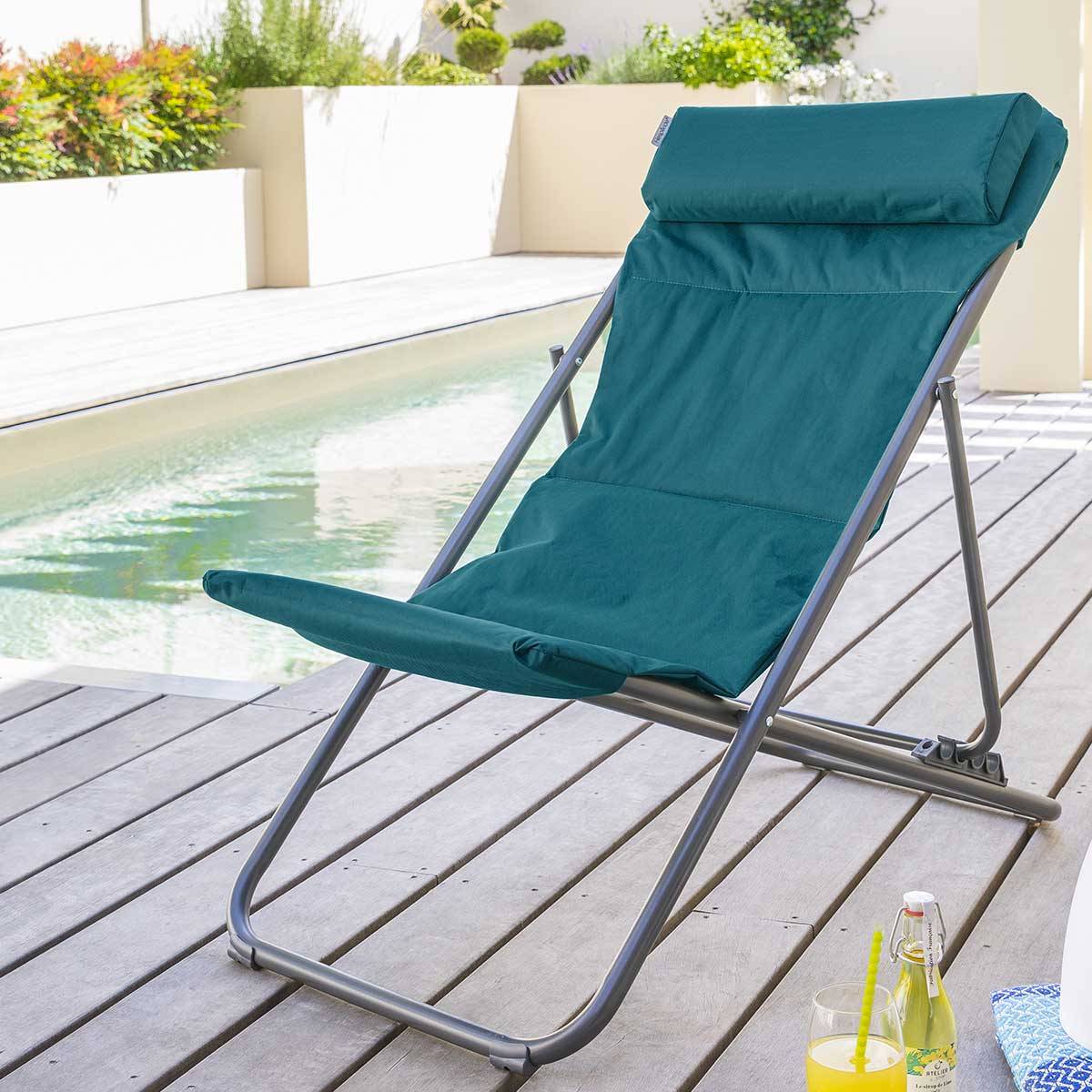 Chilienne de jardin pliante "Jubba" bleu canard & graphite en zinc et polyester Hespéride