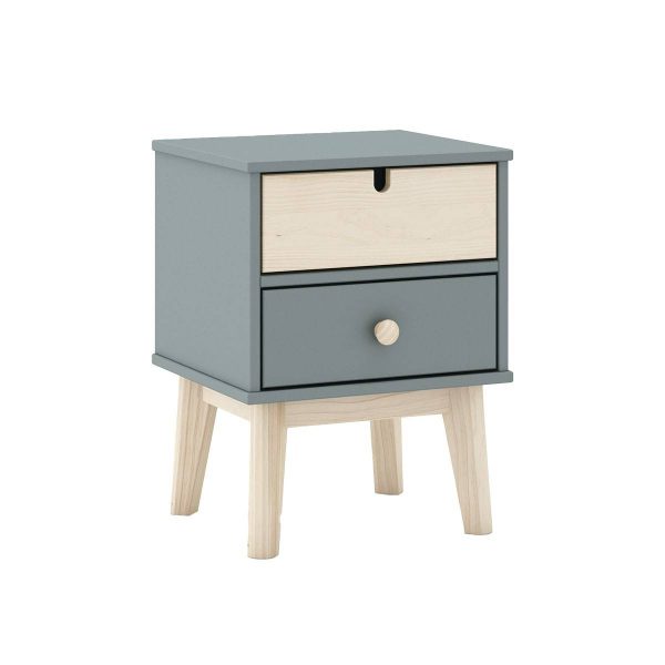 Chevet 2 Tiroirs en MDF et Pin Coloris Gris Vert et Naturel – KAINA Chevet 2 Tiroirs en MDF et Pin Coloris Gris Vert et Naturel – KAINA