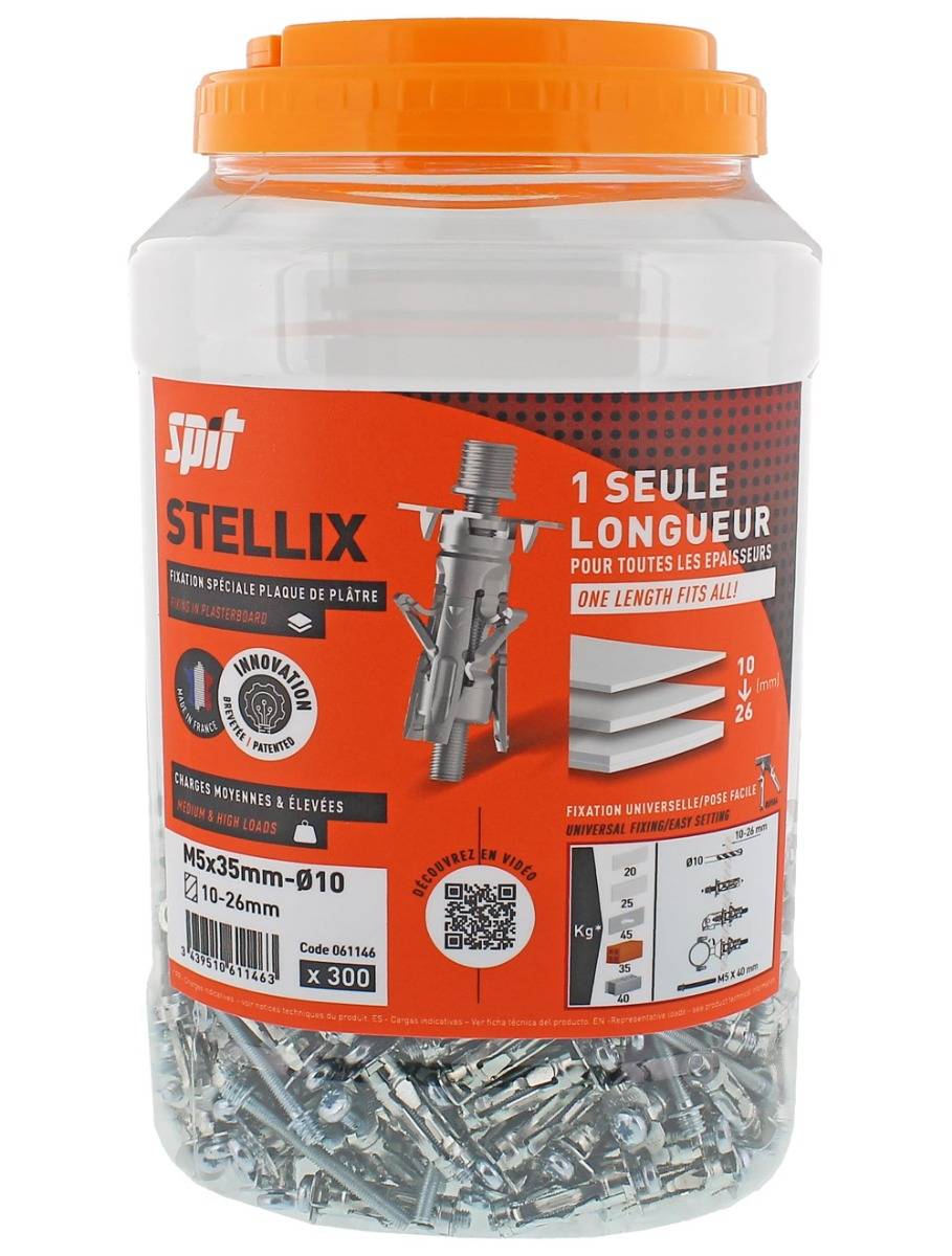 Cheville métallique à vis Stellix - Patte à vis - 5 x 35 / 15 M7 + Vis Seau de 300 - SPIT - 060142