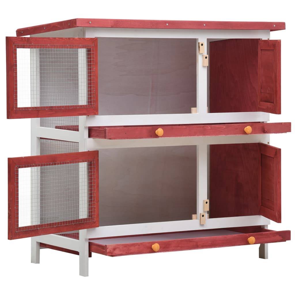 Clapier d'extérieur - Cage d'extérieur 4 portes Rouge Bois rj511