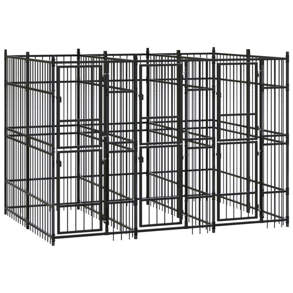 Chenil extérieur pour chien 5,53 m² en acier à barreaux pour jardin Noir – ComfortXL Outdoor Living