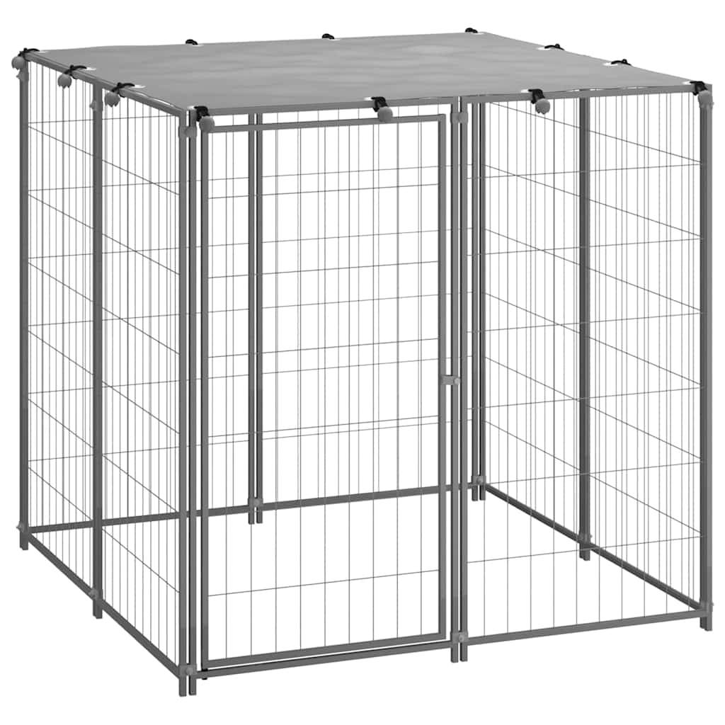 Chenil carré pour chien en acier avec toit de protection Argenté 110x110x110 cm – ComfortXL Outdoor Living