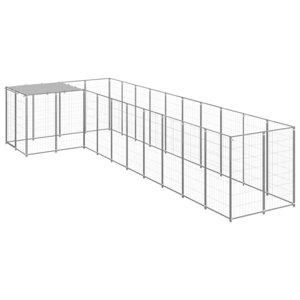 Chenil extérieur cage enclos parc animaux chien argenté 7,26 m² acier Chenil extérieur cage enclos parc animaux chien argenté 7,26 m² acier