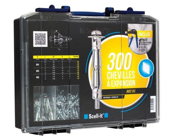 Chevilles à expansion avec vis et pince MD coffret 300 – SCELL-IT – COF002-SP Chevilles à expansion avec vis et pince MD coffret 300 – SCELL-IT – COF002-SP
