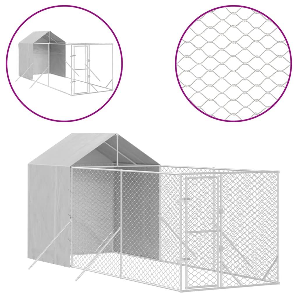 Chenil d'extérieur - Cage d'extérieur pour chiens avec toit argenté 2x6x2,5 m rj491