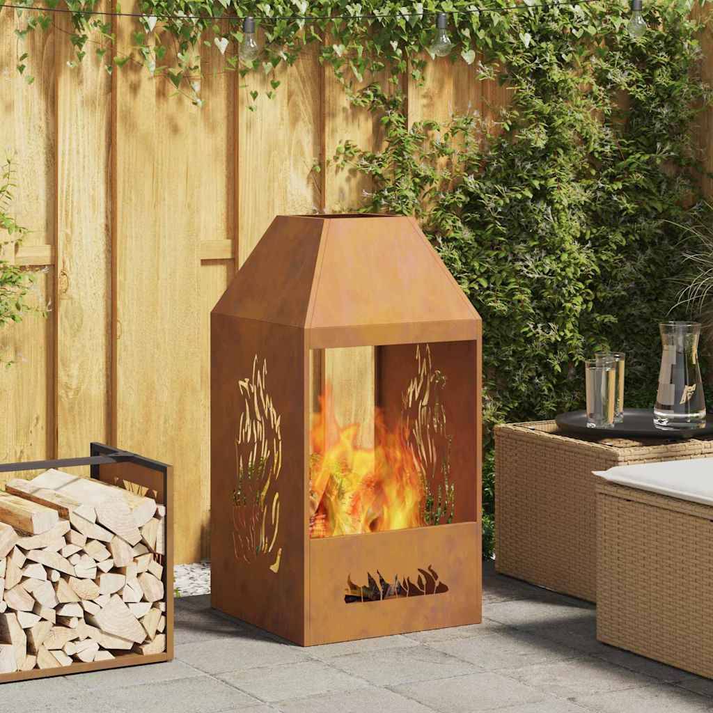 Cheminée de Jardin Acier Foyer Vertical Chauffage Extérieur Terrasse Marron 100cm – ComfortXL Outdoor Living