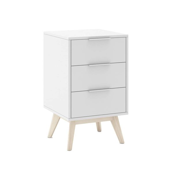 Chevet Scandinave 3 Tiroirs Pin Massif Naturel et Blanc – LAUPELL Chevet Scandinave 3 Tiroirs Pin Massif Naturel et Blanc – LAUPELL