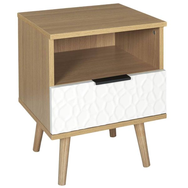 Chevet Aspect Bois et Motif Craquelé Blanc – KRAK Chevet Aspect Bois et Motif Craquelé Blanc – KRAK
