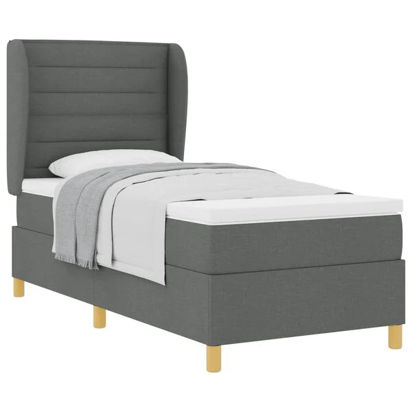 Cama con Somier y Colchón Gris Oscuro 90×190 cm de Tela tela Gris oscuro  100 x 200 cm Diseño de Líneas