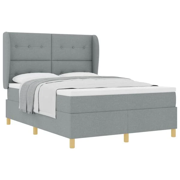 Cama con Somier y Colchón Gris Oscuro 90×190 cm de Tela tela Gris claro  160 x 200 cm Capitoné con botones