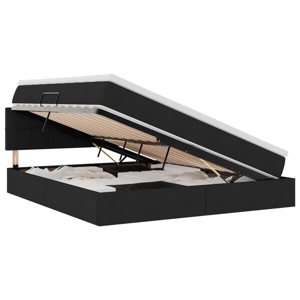 Cama con almacenamiento y colchón Negro 180 x 200 cm Negro  180 x 200 cm Bloque con cuadrados