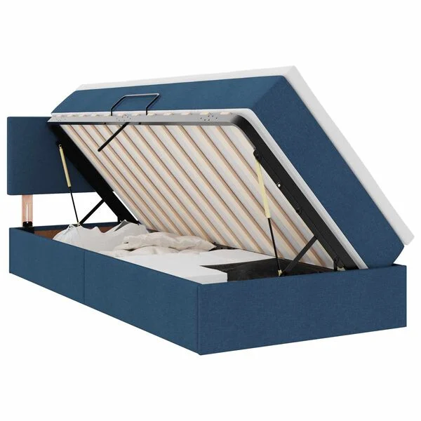 Cama de almacenamiento LED con colchón Azul 100 x 200 cm Tela Azul  100 x 200 cm Diseño sencillo