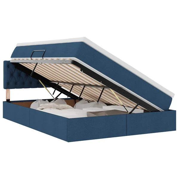 Cama de almacenamiento LED con colchón Azul 140 x 200 cm Tela Azul  140 x 200 cm Diseño acolchado