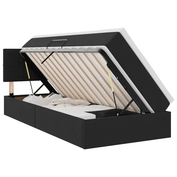 Cama de almacenamiento LED con colchón Negro 90 x 200 cm Negro  90 x 200 cm Bloque con cuadrados