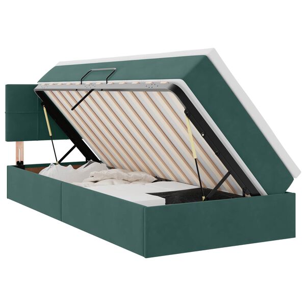 Cama de almacenamiento LED con colchón Verde oscuro 90 x 200 cm Verde oscuro  90 x 200 cm Bloque con cuadrados