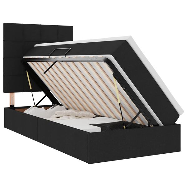 Cama con almacenamiento y colchón Negro 90 x 200 cm Poliéster Negro  90 x 200 cm Bloque con cuadrados
