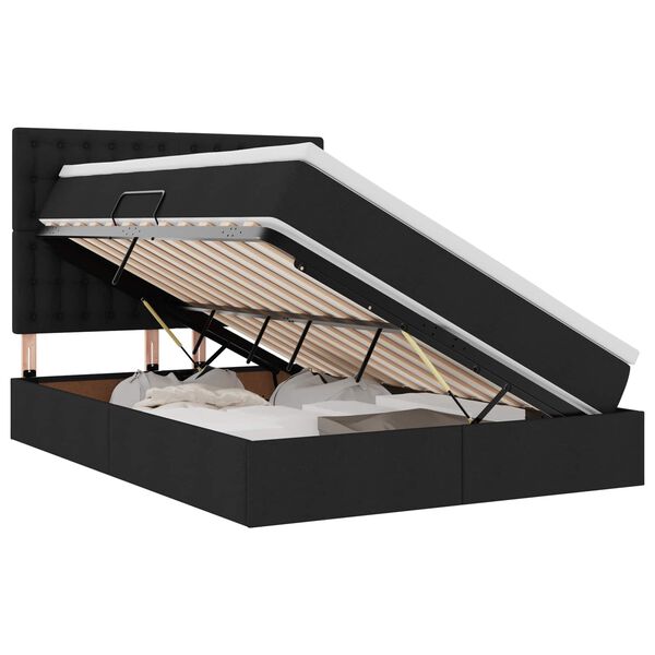 Cama con almacenamiento y colchón Negro 140 x 190 cm tela Negro  140 x 190 cm Botones